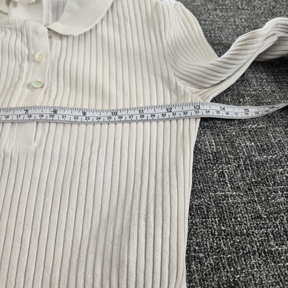 Zara Cropped Ribbed Long Sleeve Polo Shirt Size Women's Small White Stretch - Picture 7 of 9